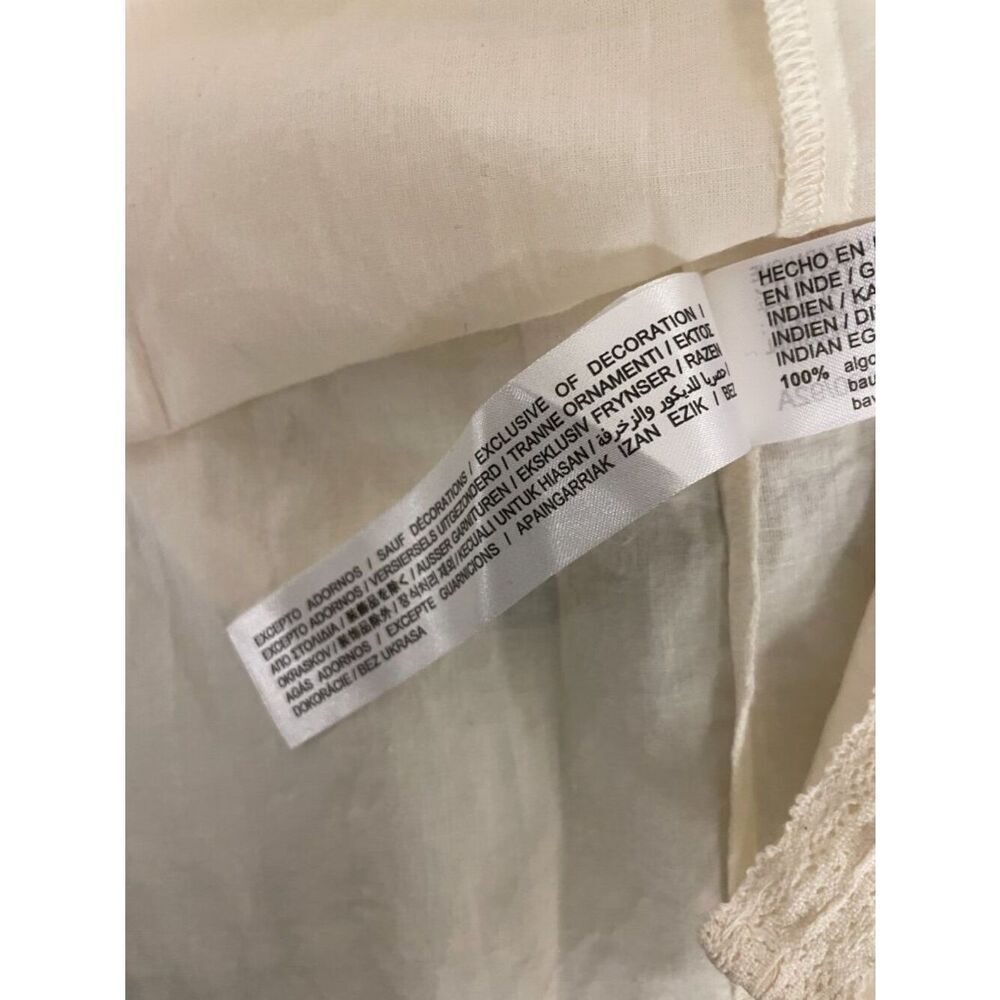 Zara Home Womens Robe Medium Ecru Cotton Lace Trim Tie Waist 8143/434 NWT - Picture 9 of 12